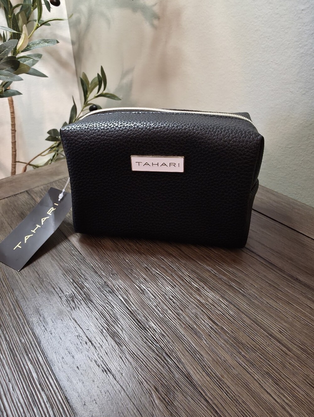 Tahari Black Pebbled Cosmetic Pouch